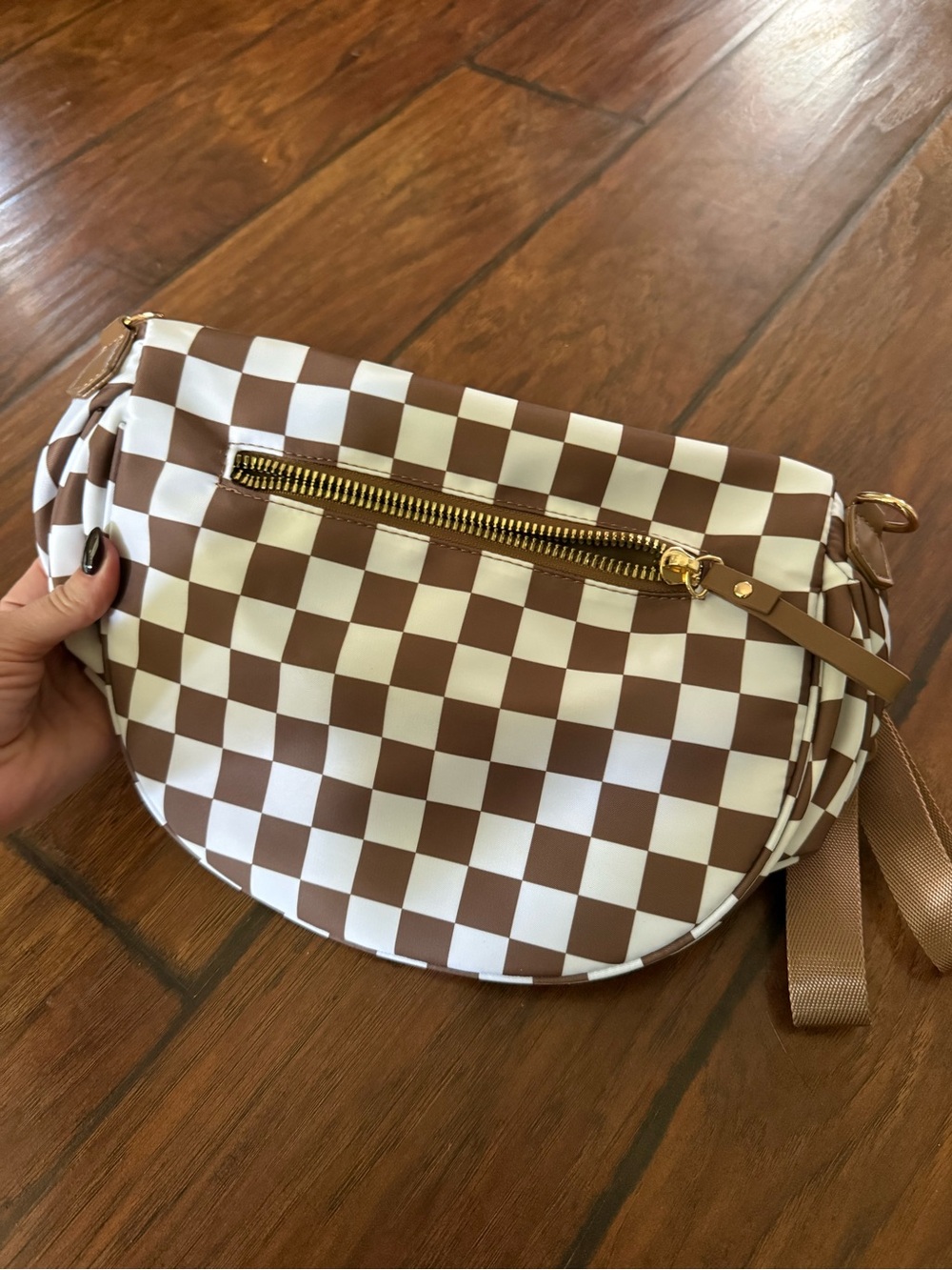 Checkerboard Brown & White Crossbody Belt Bag - Picture 2 of 5